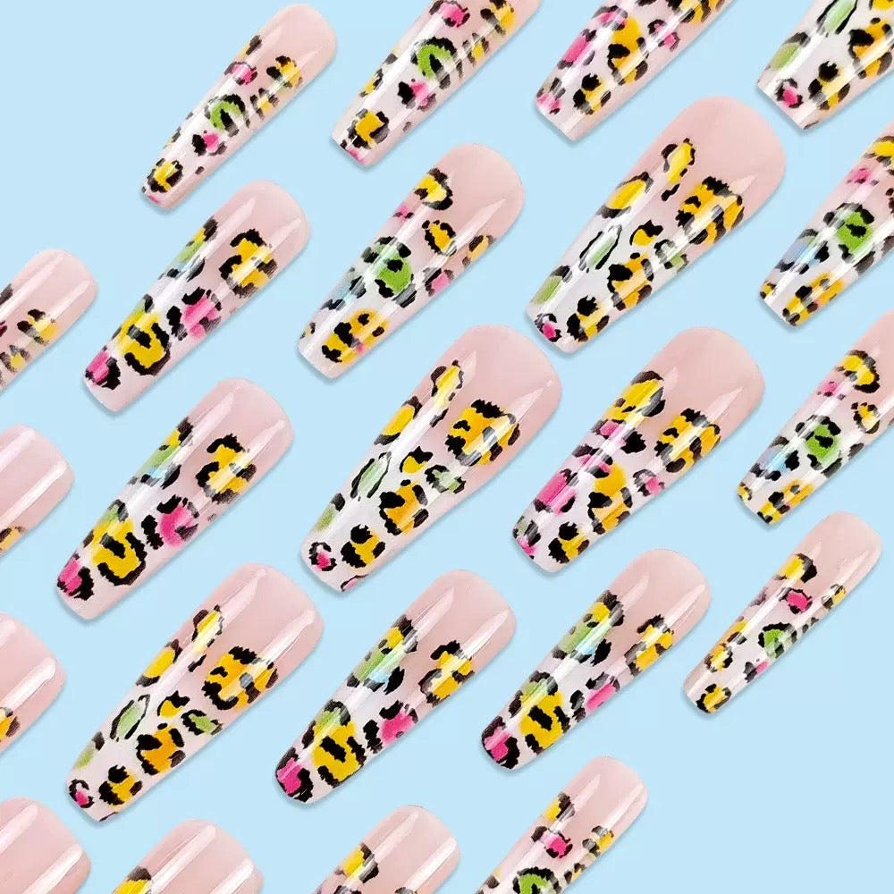 Leopard Print French-Style Extra-Long Press-On Nails