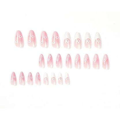 French Pink-Edged Small Flower Ready-Made Nail Tips Press-On Nails