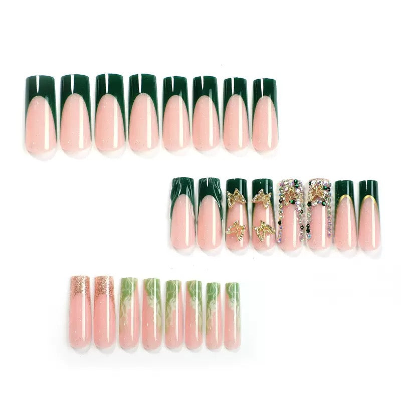 Ultra-Sparkling Rhinestone Press-On Nails with Metallic Butterfly — High-Quality Press-On Nail Set