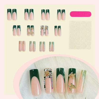 Ultra-Sparkling Rhinestone Press-On Nails with Metallic Butterfly — High-Quality Press-On Nail Set