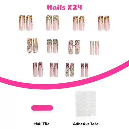 Best-Selling Long Tube Press-On Nails with Elaborate Bow, Gold Rhinestone Accents, and Leopard Print — Long Press-On Nail Set