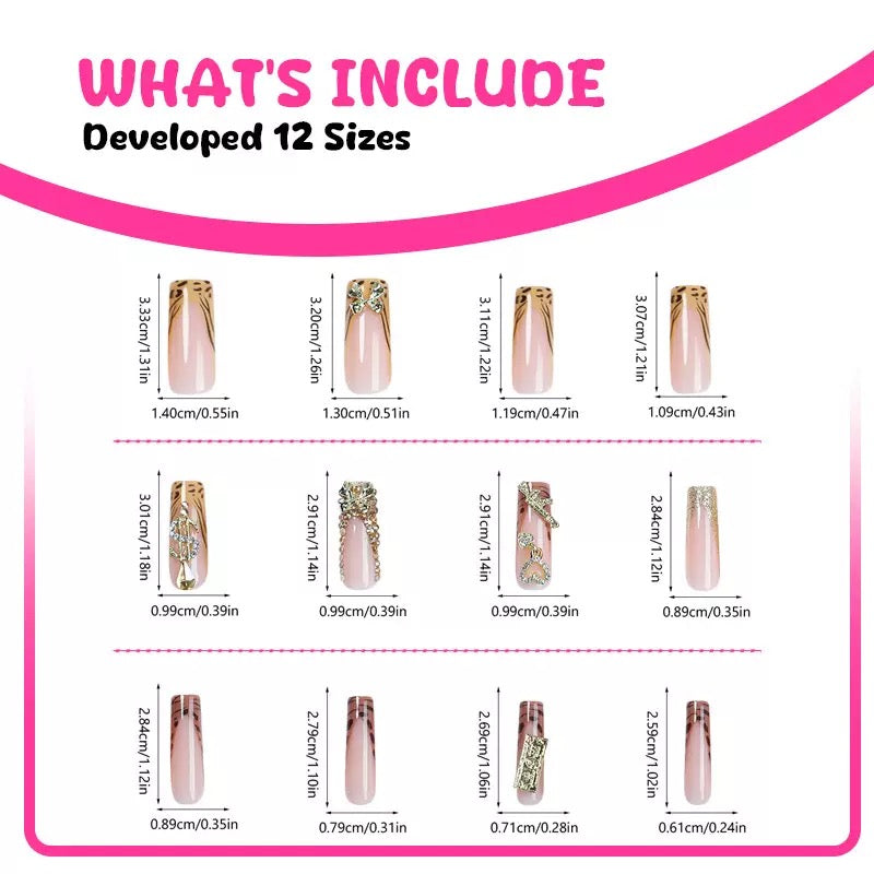 Best-Selling Long Tube Press-On Nails with Elaborate Bow, Gold Rhinestone Accents, and Leopard Print — Long Press-On Nail Set