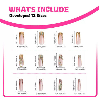 Best-Selling Long Tube Press-On Nails with Elaborate Bow, Gold Rhinestone Accents, and Leopard Print — Long Press-On Nail Set