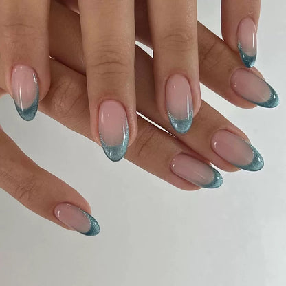 Simple French Luxury Green Cat-Eye Almond Press-On Nails