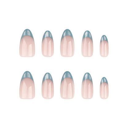 Simple French Luxury Green Cat-Eye Almond Press-On Nails