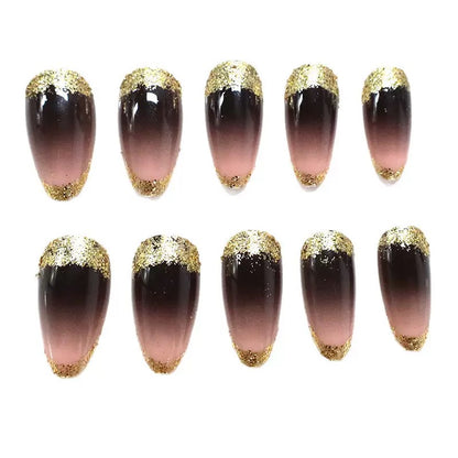 Trendy Glam Girl Gradient Gold Glitter Long Almond Press-On Nails
