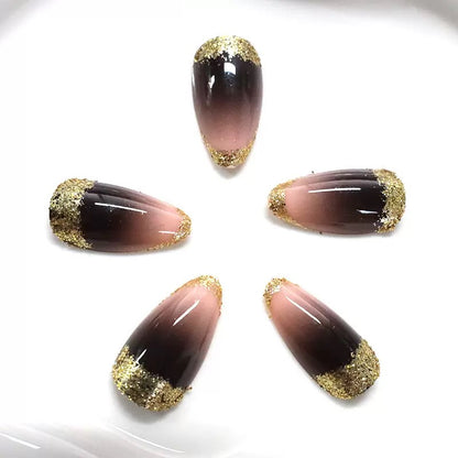 Trendy Glam Girl Gradient Gold Glitter Long Almond Press-On Nails