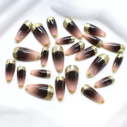 Trendy Glam Girl Gradient Gold Glitter Long Almond Press-On Nails