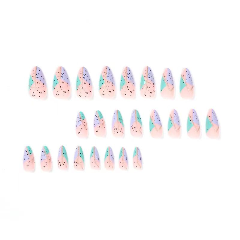 Green and Purple Geometric Gold-Trimmed Nail Tips Press-On Nails