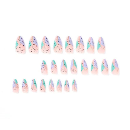 Green and Purple Geometric Gold-Trimmed Nail Tips Press-On Nails