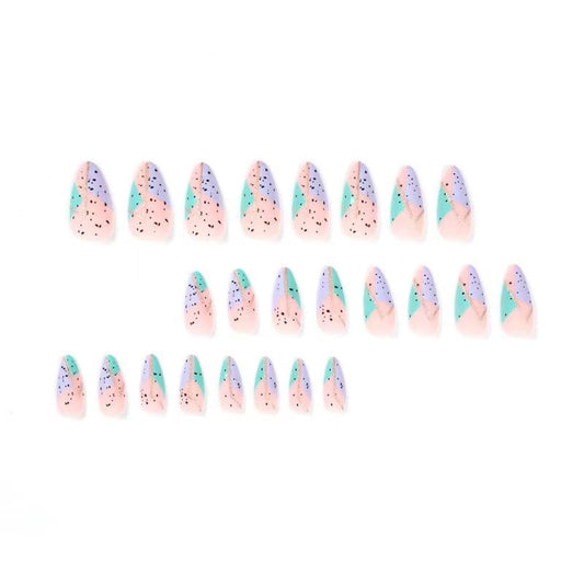 Green and Purple Geometric Gold-Trimmed Nail Tips Press-On Nails
