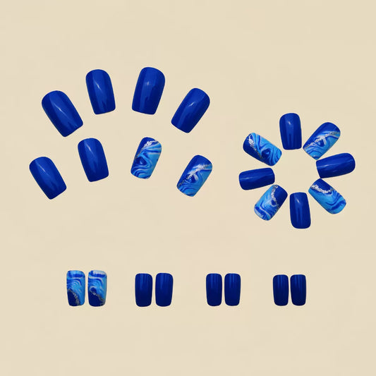 Medium-Length Blue Gradient with Gold Stripes Detachable Press-On Nails