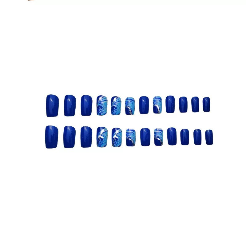 Medium-Length Blue Gradient with Gold Stripes Detachable Press-On Nails