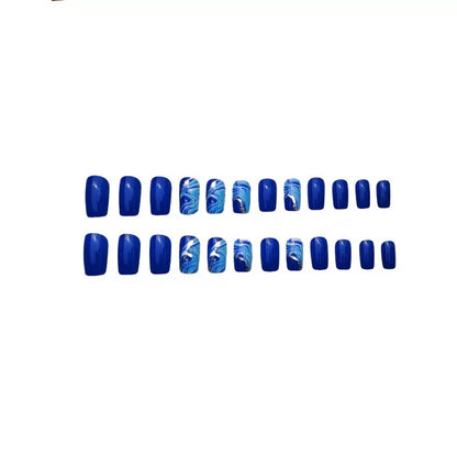 Medium-Length Blue Gradient with Gold Stripes Detachable Press-On Nails