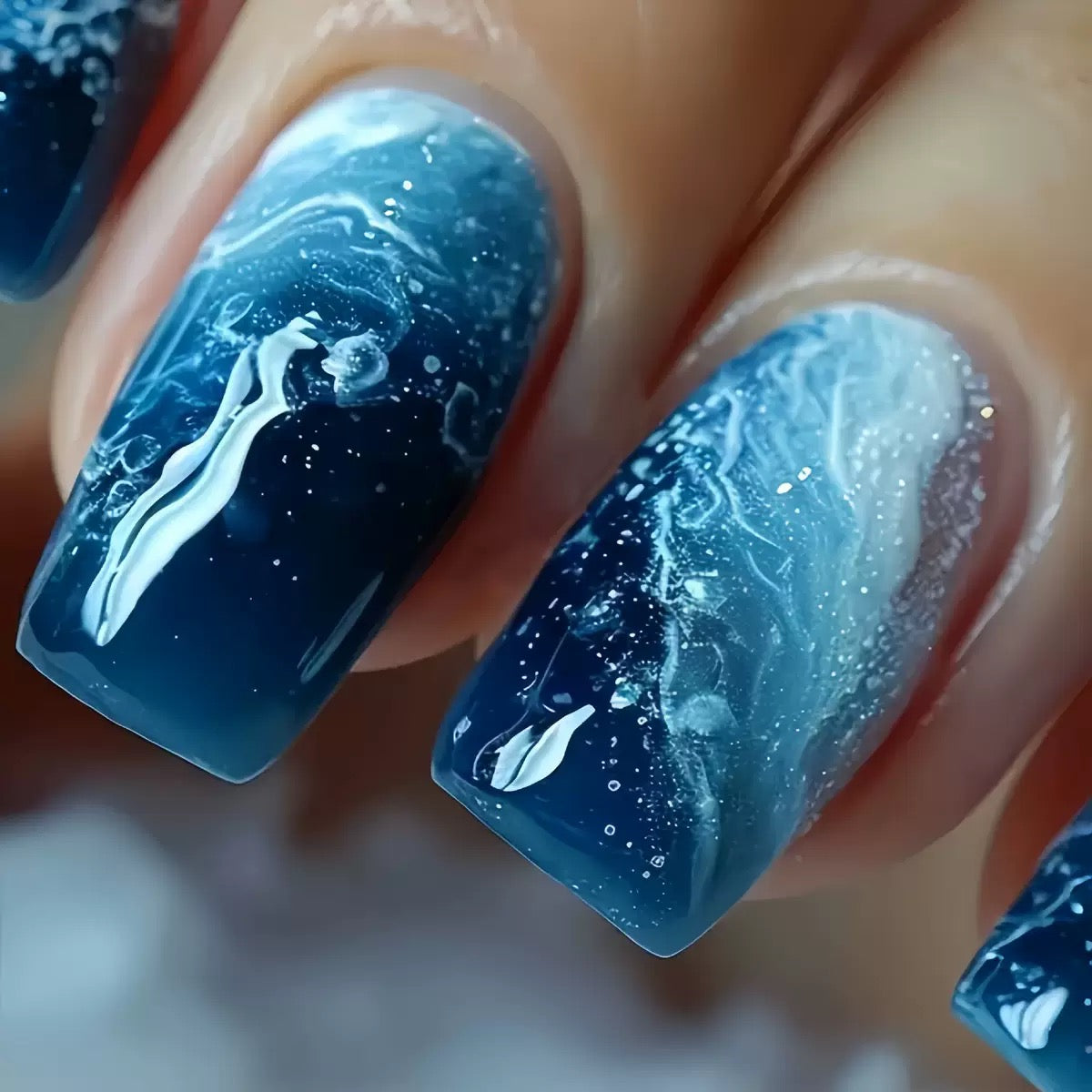 Medium-Length Ocean Blue Detachable Press-On Nails