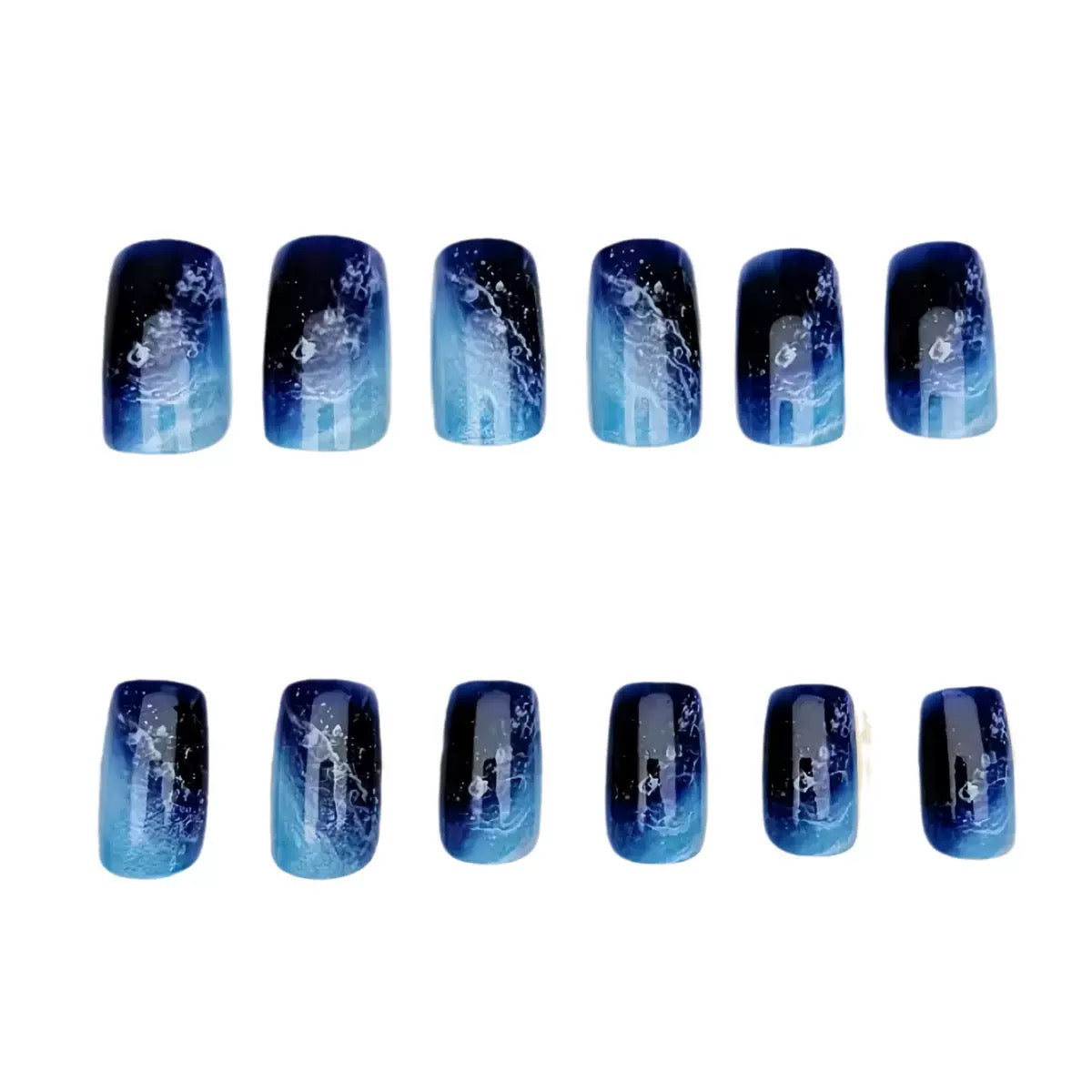 Medium-Length Ocean Blue Detachable Press-On Nails