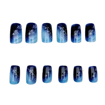 Medium-Length Ocean Blue Detachable Press-On Nails