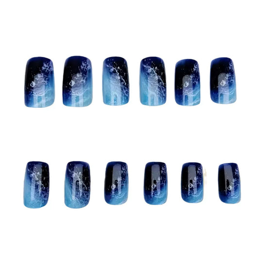Medium-Length Ocean Blue Detachable Press-On Nails