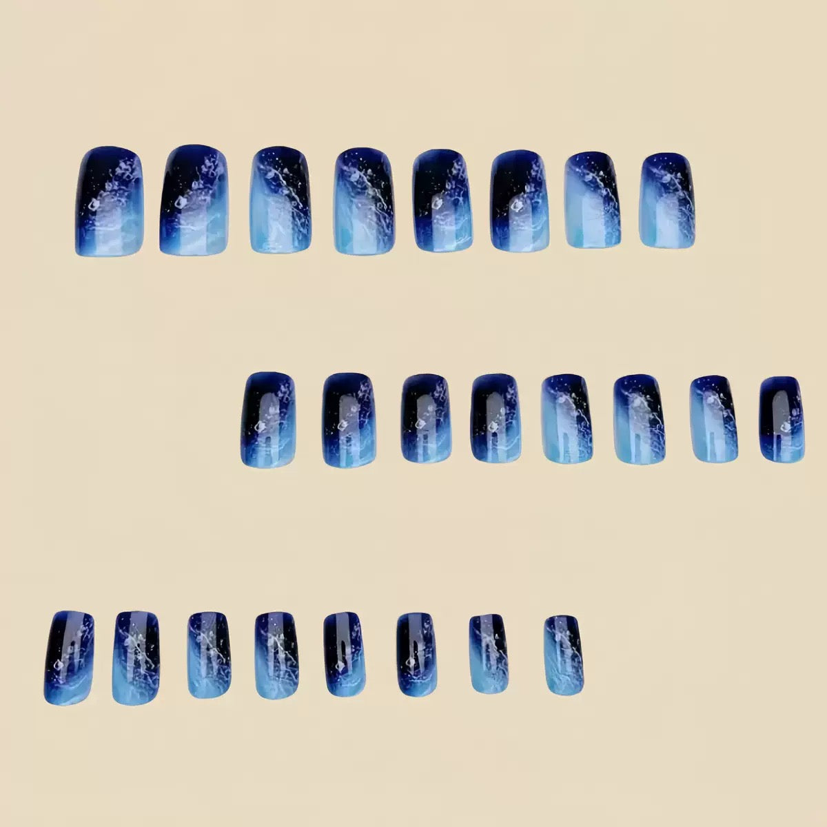 Medium-Length Ocean Blue Detachable Press-On Nails