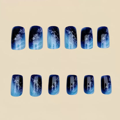 Medium-Length Ocean Blue Detachable Press-On Nails