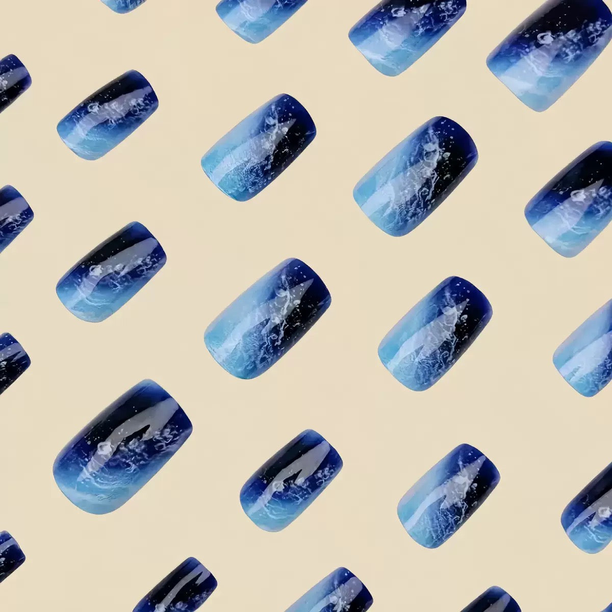 Medium-Length Ocean Blue Detachable Press-On Nails