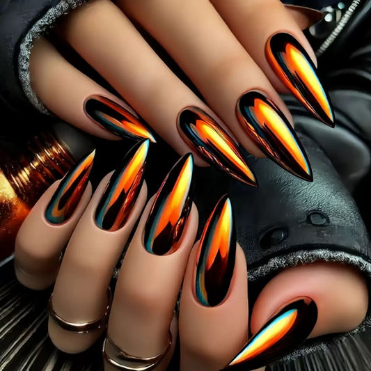Round Almond Nails with Gold Plating Fashion Press-On Nails