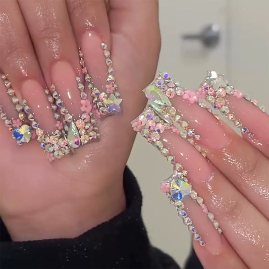 Luxury Premium Rhinestone Heavy-Duty Long Tube Press-On Nails