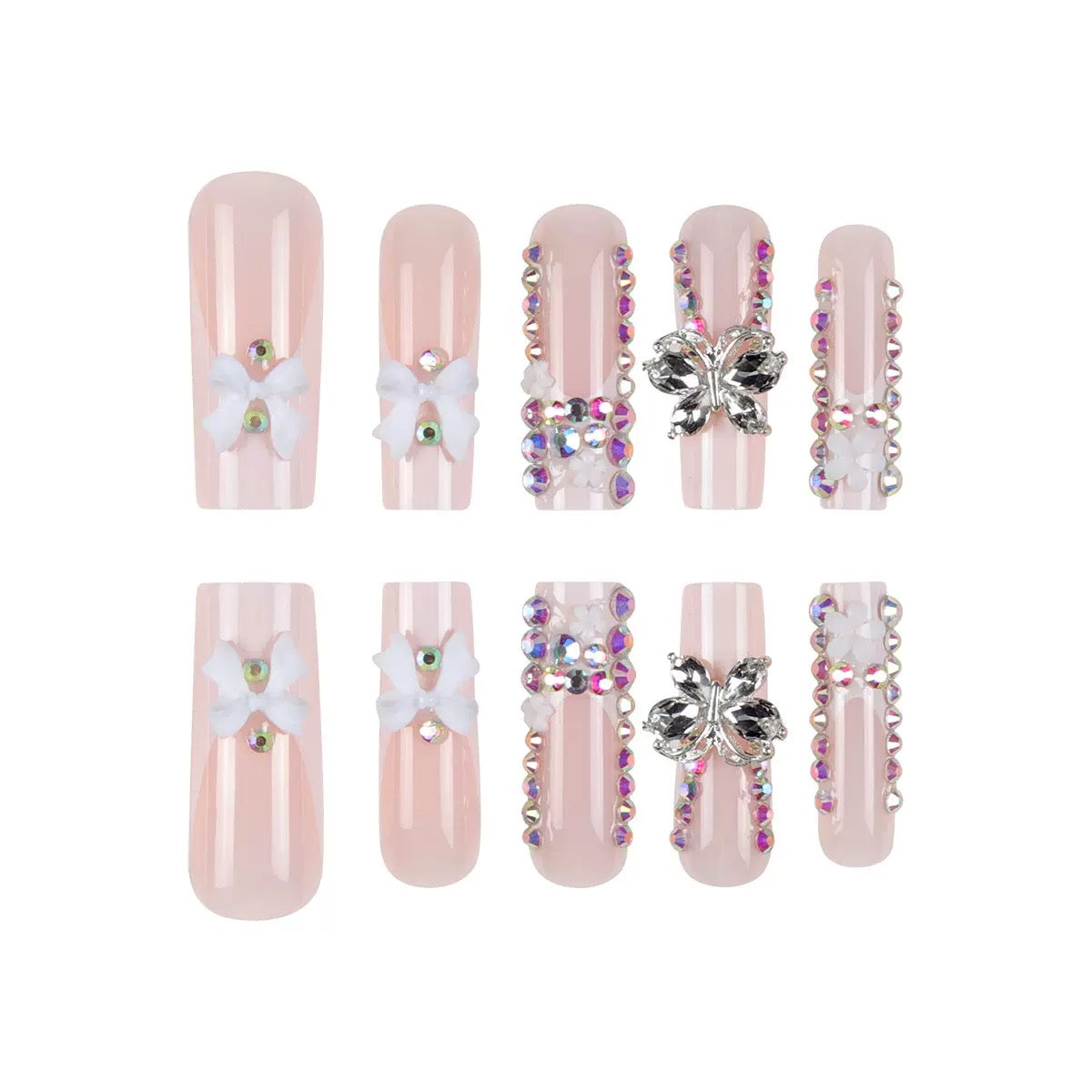 Luxury Heavy-Duty Bow Rhinestone Press-On Nails