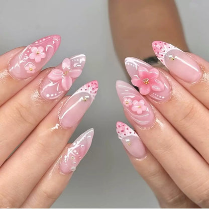 Pink 3D Butterfly & Carved Flower Gradient Sweet Press-On Nails