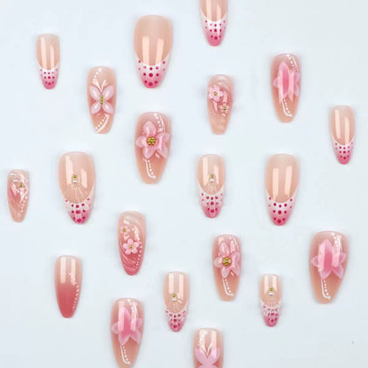 Pink 3D Butterfly & Carved Flower Gradient Sweet Press-On Nails