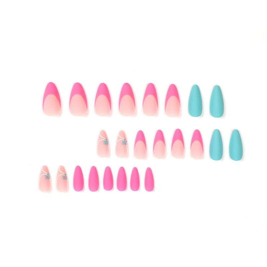 Matte Purple-Edged Blue Flower Ready-Made Nail Tips Press-On Nails