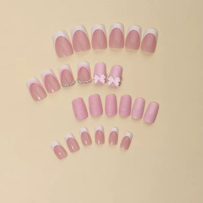 Valentine’s Day Pink Bow French Press-On Nails