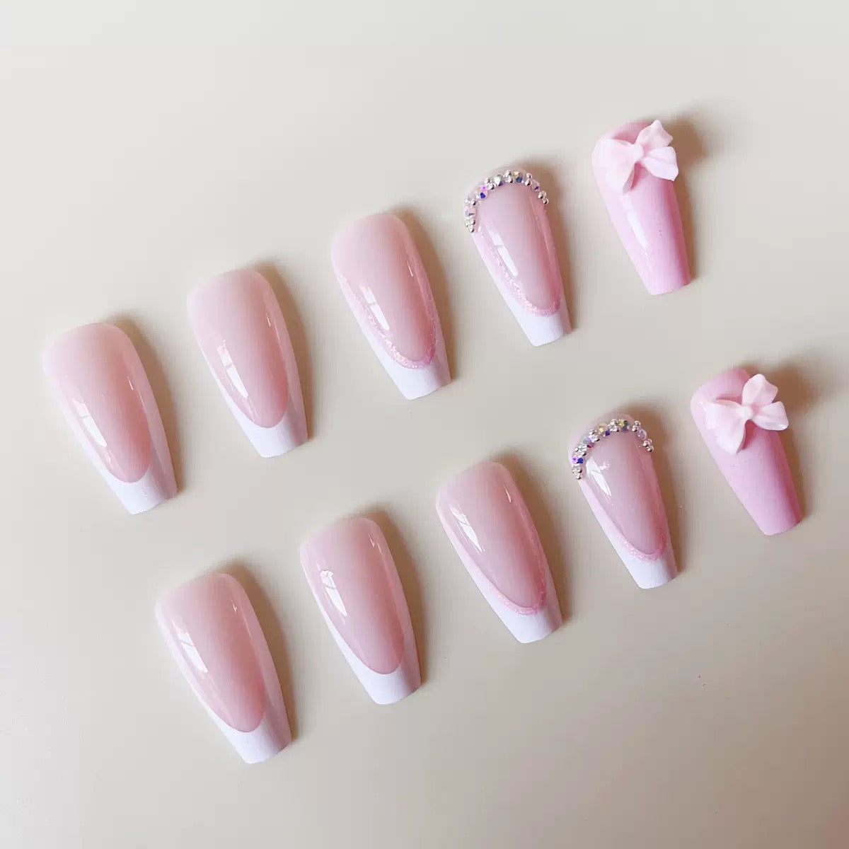 Valentine’s Day Pink Bow French Press-On Nails