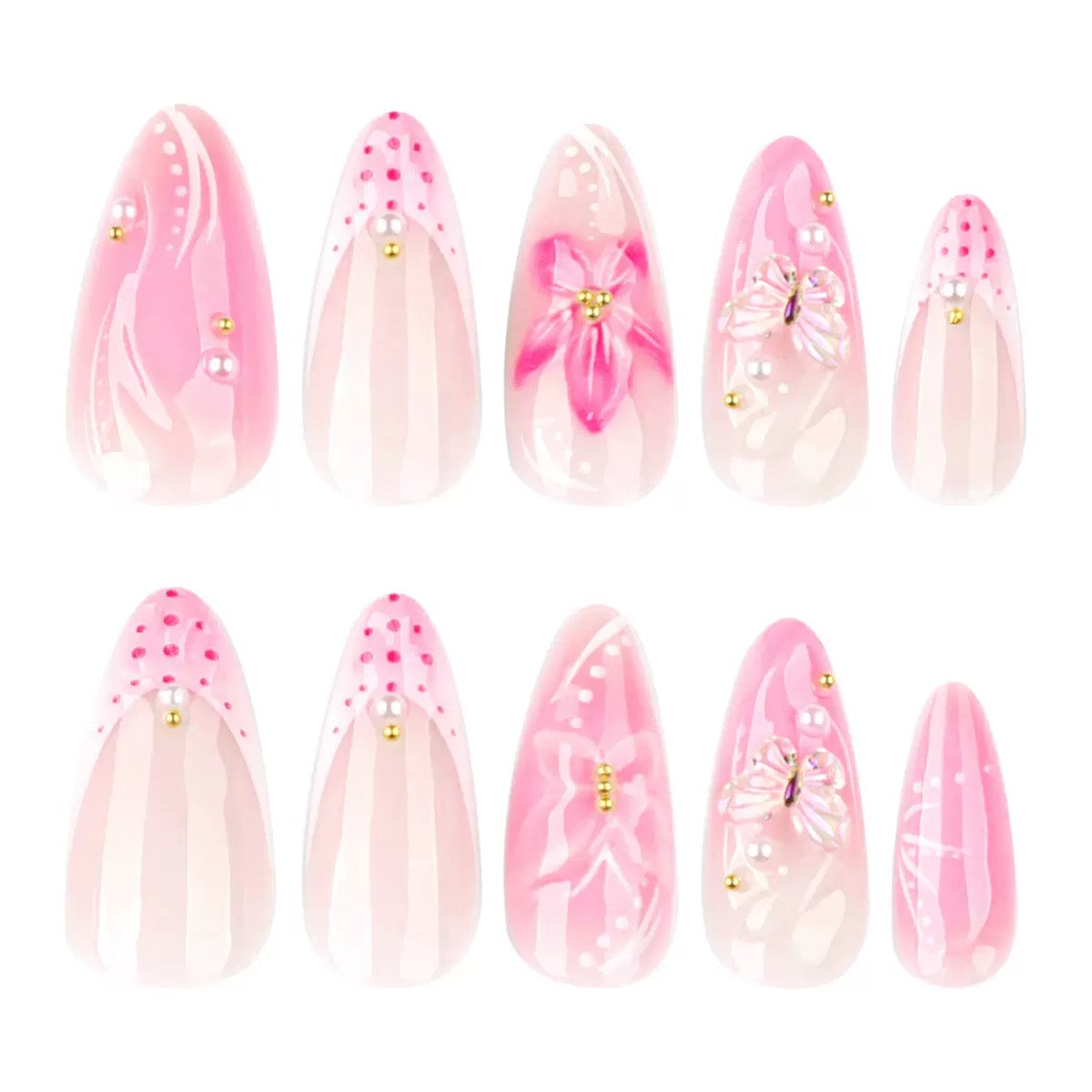 Pink 3D Flower Short Almond Press-On Nails