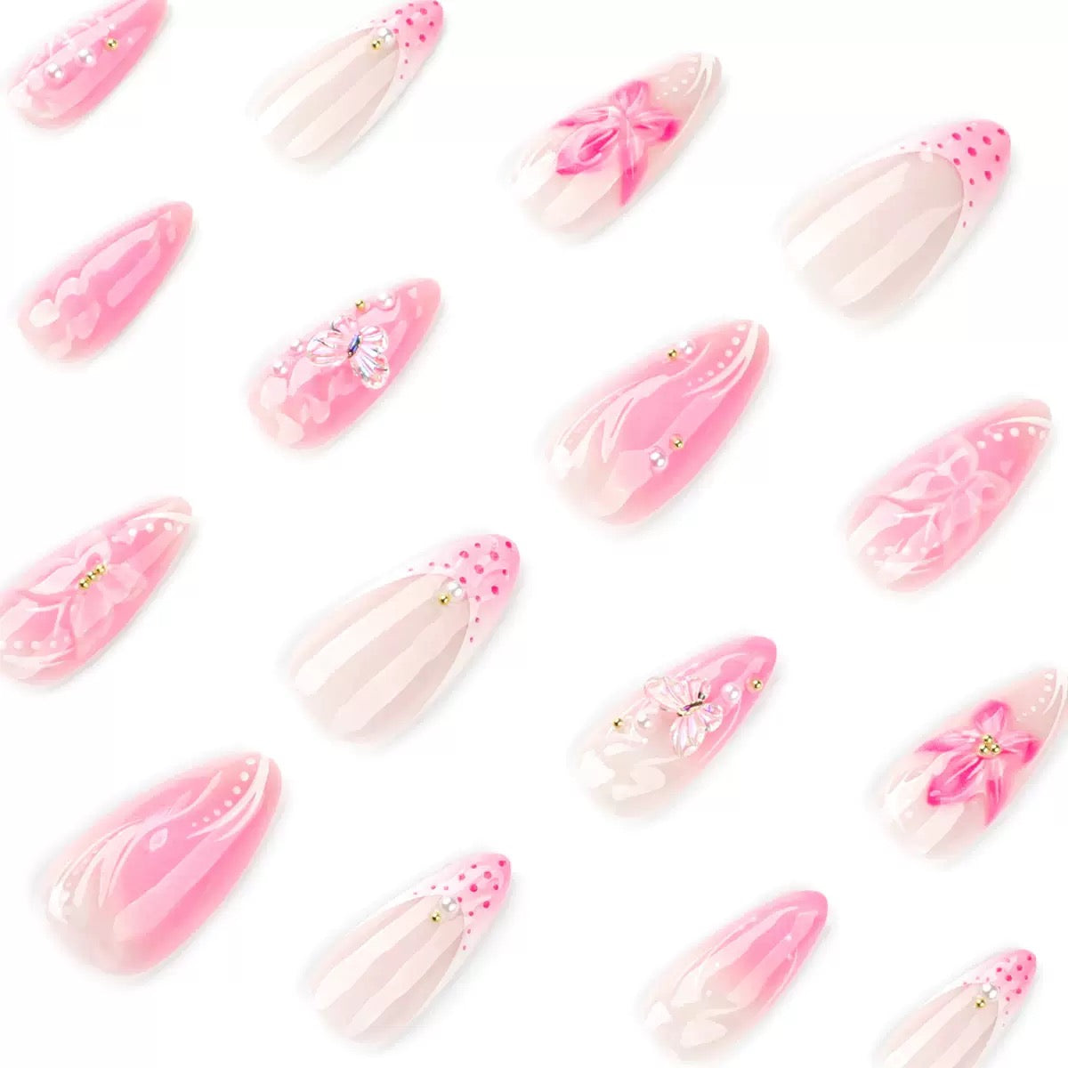 Pink 3D Flower Short Almond Press-On Nails