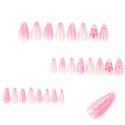 Pink 3D Flower Short Almond Press-On Nails