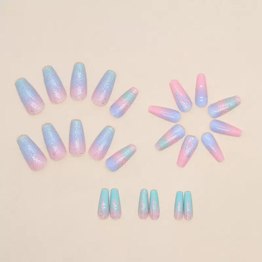 Sweet Glittering Girl Macaron Color Gradient Drip-Effect Summer Cute Press-On Nails