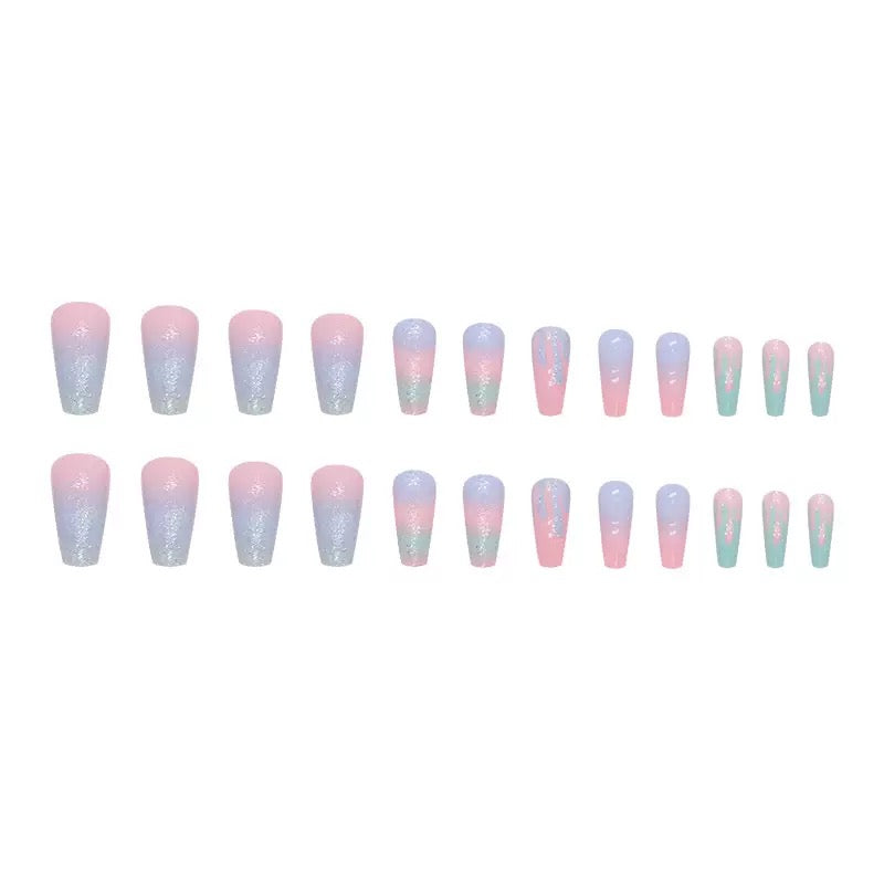 Sweet Glittering Girl Macaron Color Gradient Drip-Effect Summer Cute Press-On Nails
