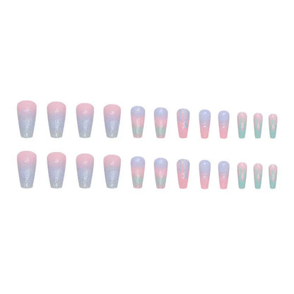 Sweet Glittering Girl Macaron Color Gradient Drip-Effect Summer Cute Press-On Nails