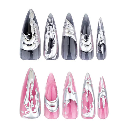 Long Stiletto Gradient Silver Foil 3D Best-Selling Press-On Nails