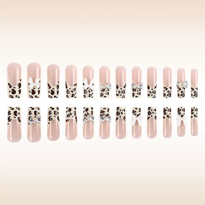 Sweet & Cool French Leopard Print 3D Bow Detachable Press-On Nails