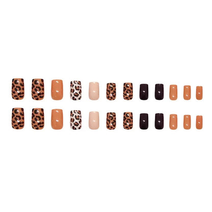 Mid-Length European Square Leopard Print Color-Block Detachable Press-On Nails