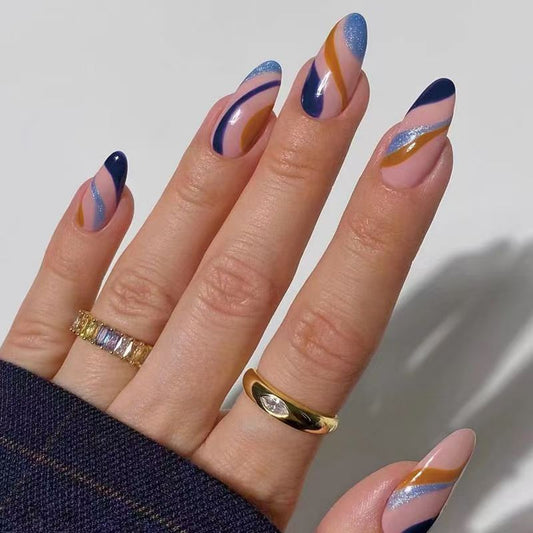 Multicolor Wave Color-Block Nail Tips Press-On Nails