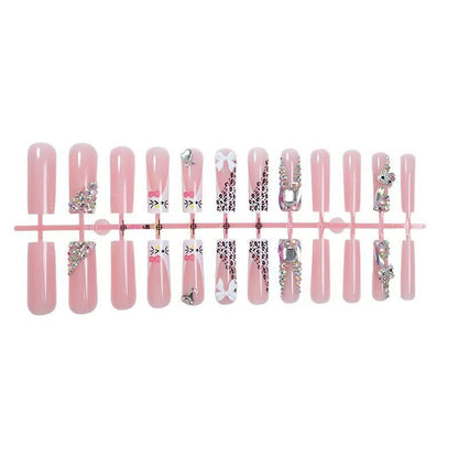 Cute KITTY Cat French Press-On Nails with Sparkling Bow – Stylish & Trendy