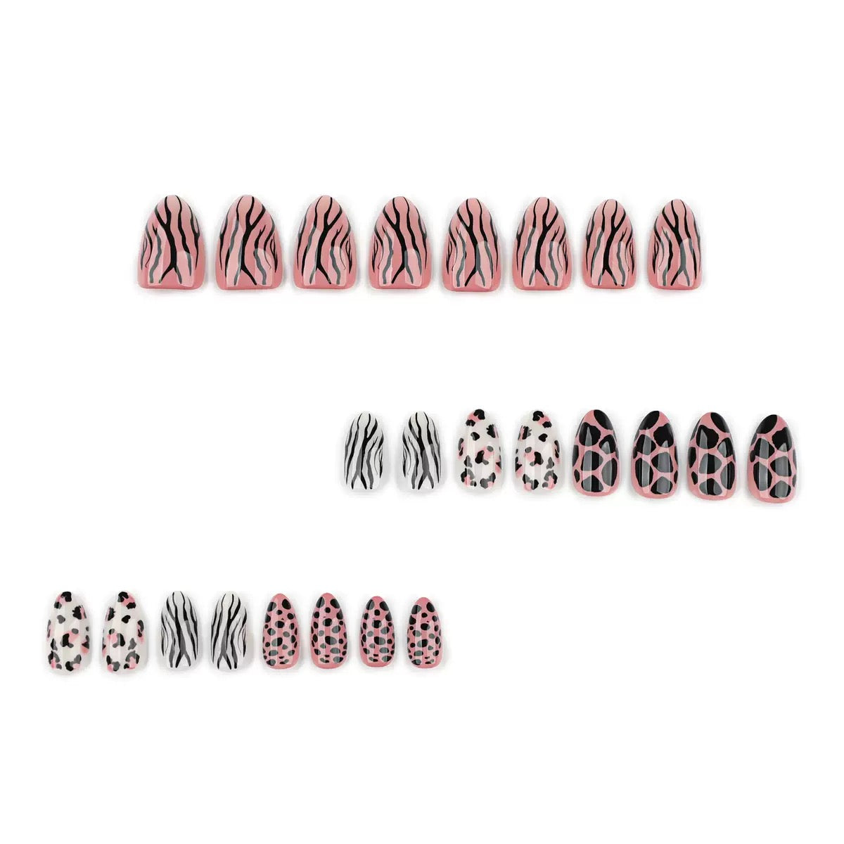 Short Almond Sweet & Cool Leopard & Zebra Print Mixed Detachable Press-On Nails