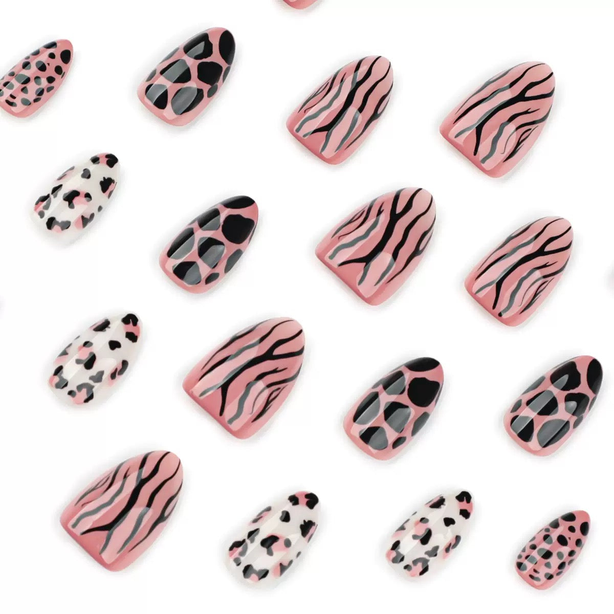 Short Almond Sweet & Cool Leopard & Zebra Print Mixed Detachable Press-On Nails