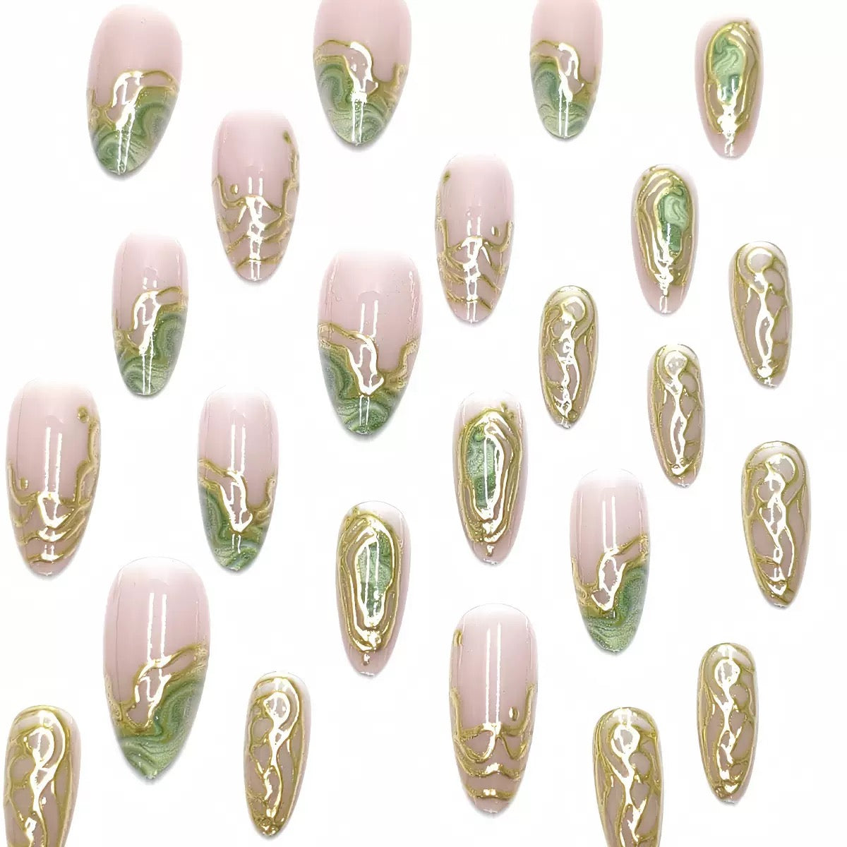 French 3D Irregular Gold-Foiled Aurora Sand Pearl Detachable Press-On Nails
