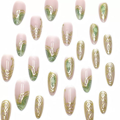 French 3D Irregular Gold-Foiled Aurora Sand Pearl Detachable Press-On Nails