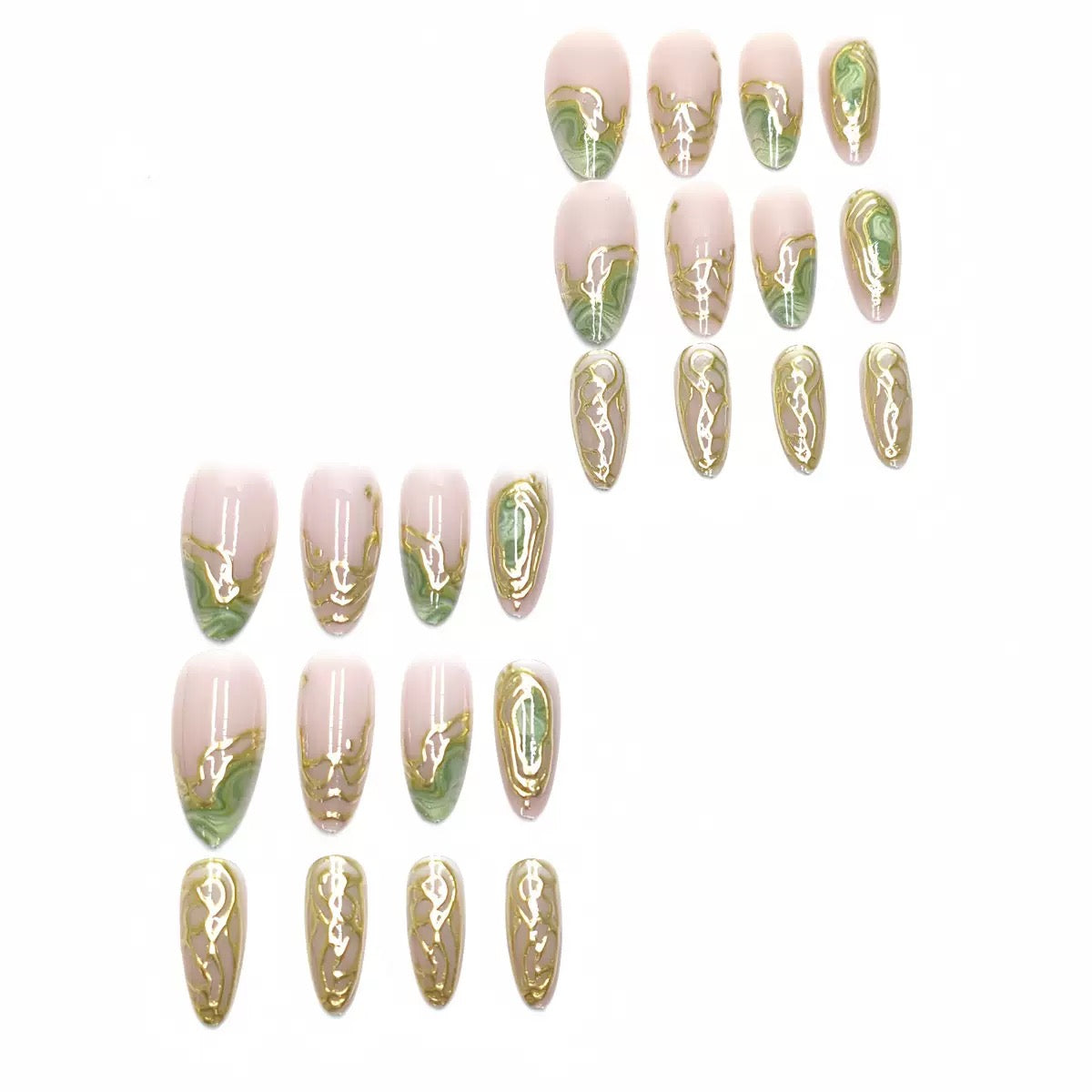 French 3D Irregular Gold-Foiled Aurora Sand Pearl Detachable Press-On Nails