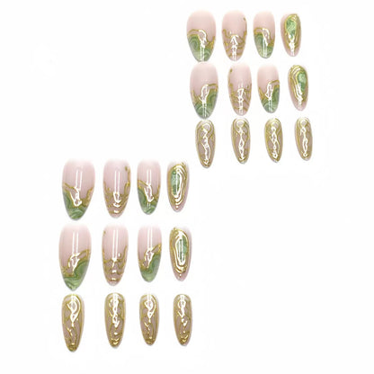 French 3D Irregular Gold-Foiled Aurora Sand Pearl Detachable Press-On Nails